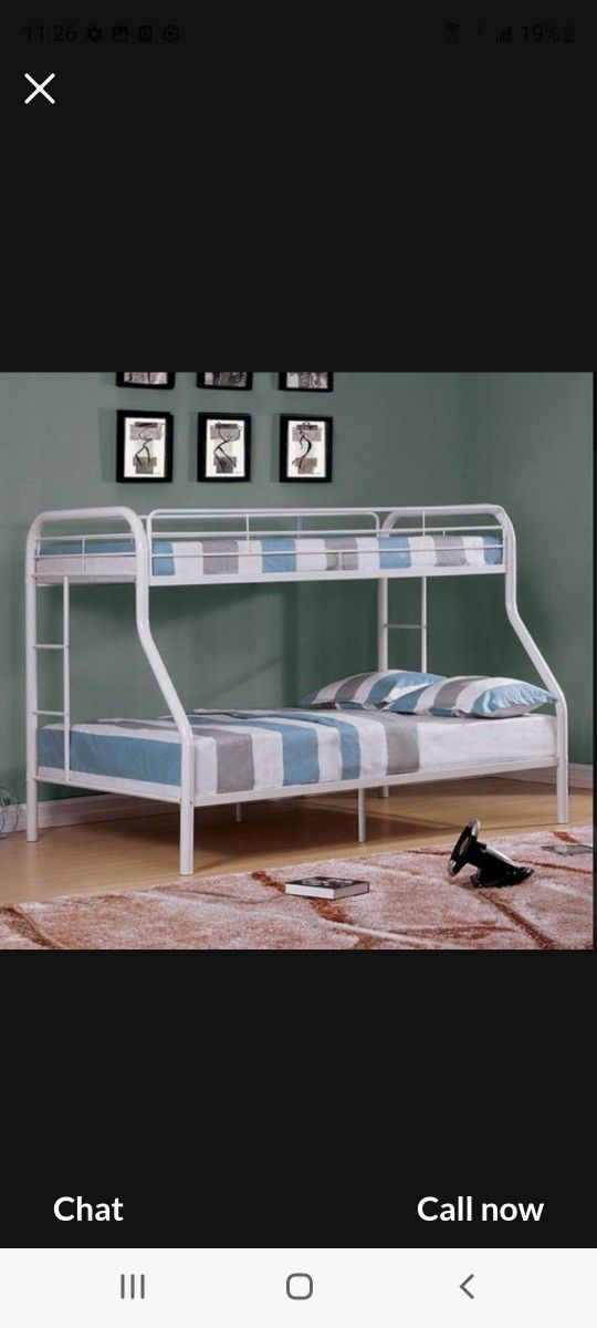 Twin/full Size White Metal Bunkbed With Ortho Mattress