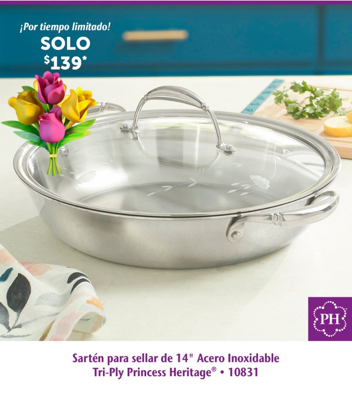 CACEROLA DE TRI PLAY DE 14”D. PRINCESS HOUSE 🌼🌼🌼