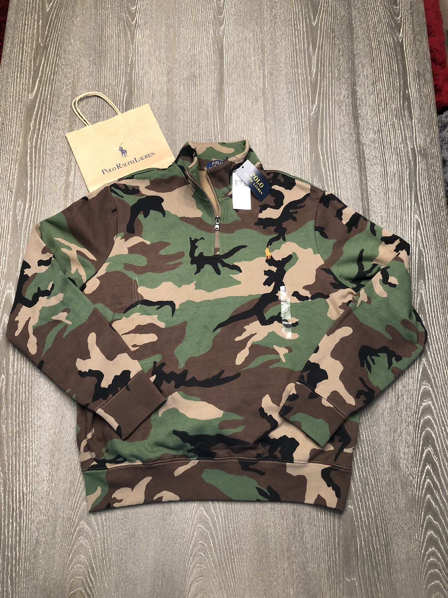 Polo Ralph Lauren 1/4 Zip Camouflage Camo Fleece Sweatshirt SZ L $120 Sportsman NEW