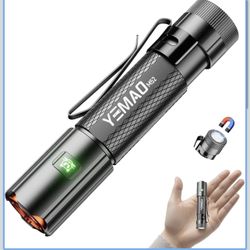 Yemao Emergency EDC Flashlight,Rechargeable 1500LM Mini Light - 6 Modes with Magnet/Clip,Portable Pocket-Sized Keychain Flashlight,IP6 Waterproof LED 