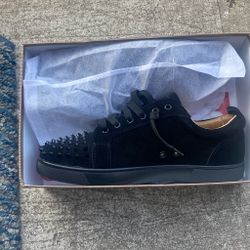 Christian Louboutin Black Suede Spiked Low-Top Sneakers