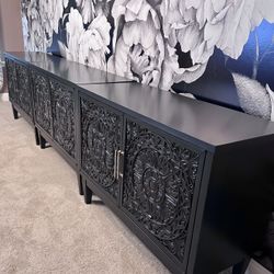 Set Of 3 Dark Navy Blue Cabinets-TV Stand-Console Cabinets