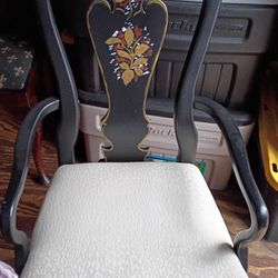 Vintage Queen Anne Black Chinoiserie Side Chair