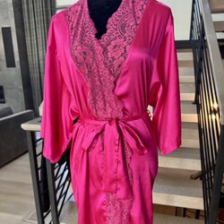 💖 Victoria’s Secret Pink Silk Lace Robe ✨ Wrap Lingerie Size S