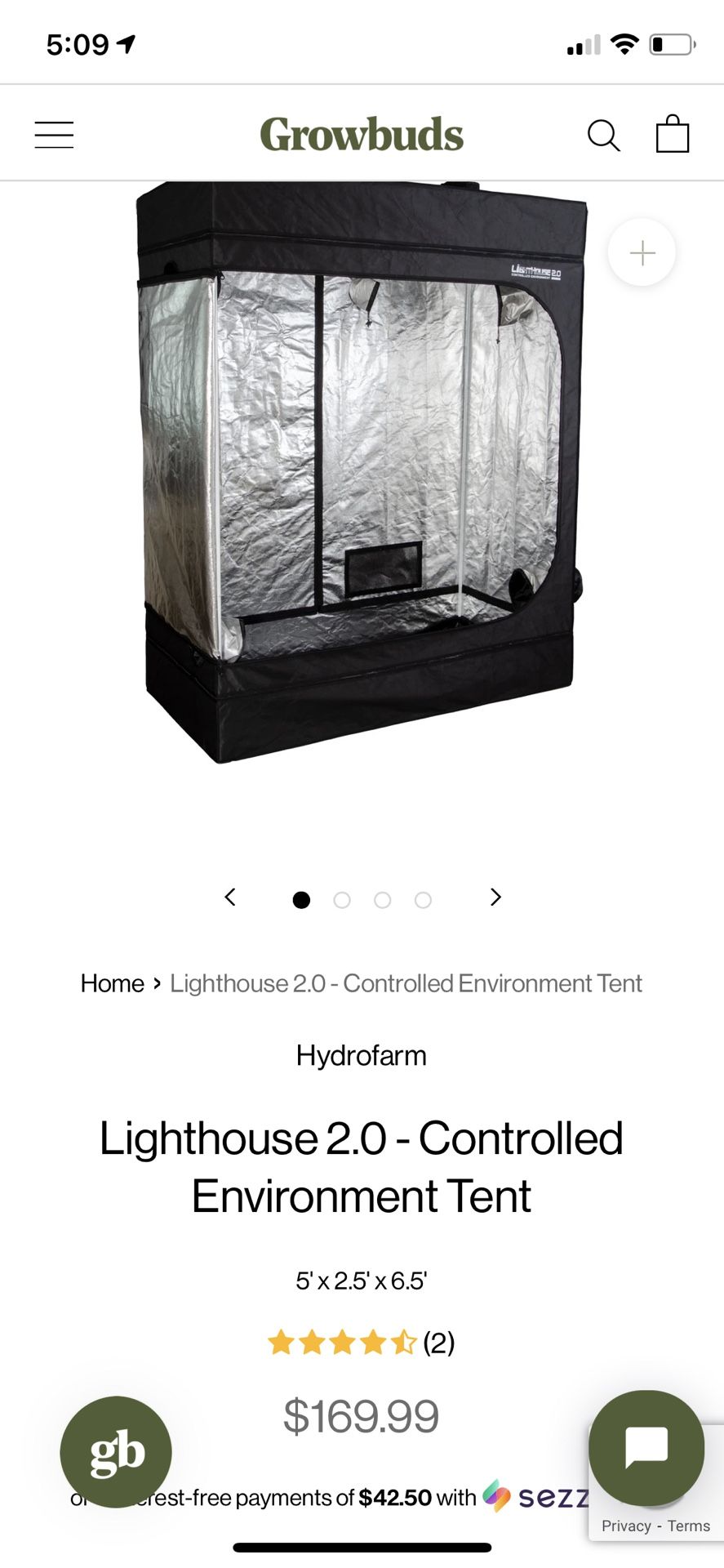 Lighthouse 2.0 Grow Tent 2.5 X 5.0 Ft