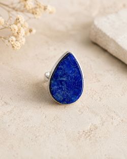 Natural Teardrop Lapis Lazuli Silver Ring Sz 7.5