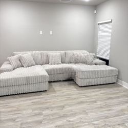 NEW IN BOX Grey Oversized Cord Fluffy Sectional FINANCE Available $54 down pmt