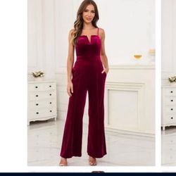 Velvet V neck jumpsuit