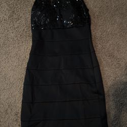  Black Sequins Mini Dress
