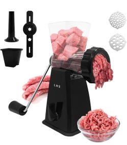 Manual Meat Grinder with Stainless Steel Blades Heavy Duty Powerful Suction Base for Home Use Fast and Effortless for All Meats-Black (LHS) NEW