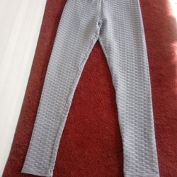 Grey Leggings Textured Fabric Butt Highlighting Pants Exercise Womens S/M