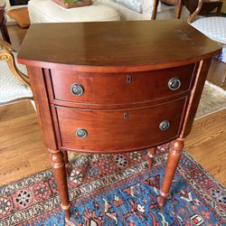 Set of 3 Sheraton-Style Bow Front Two-Drawer Side Tables — Cherry Finish