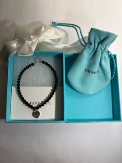 Tiffany & Co. Return To Black Bracelet Onyx Mini Heart Bead  7.25" Silver 925