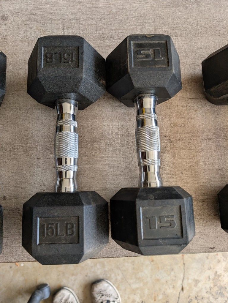 Pair 15# Rubber Hex Dumbbells