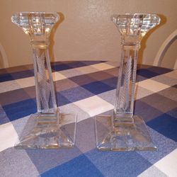 Vintage Etched Glass Candle Stick Holders.