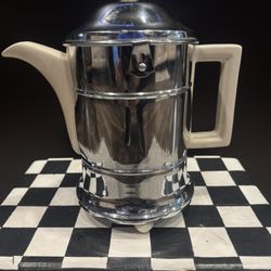 Vintage Everhot Mid Century Coffee Pot Chrome Porcelain