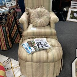 Silk Upholstered Chair With Ottoman.   