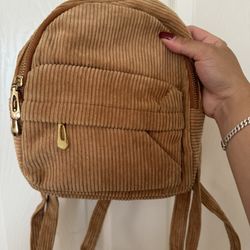 Tan Mini Denim Backpack 