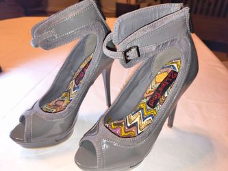 2 Lips Too Gray Platform Peep-Toe Heels