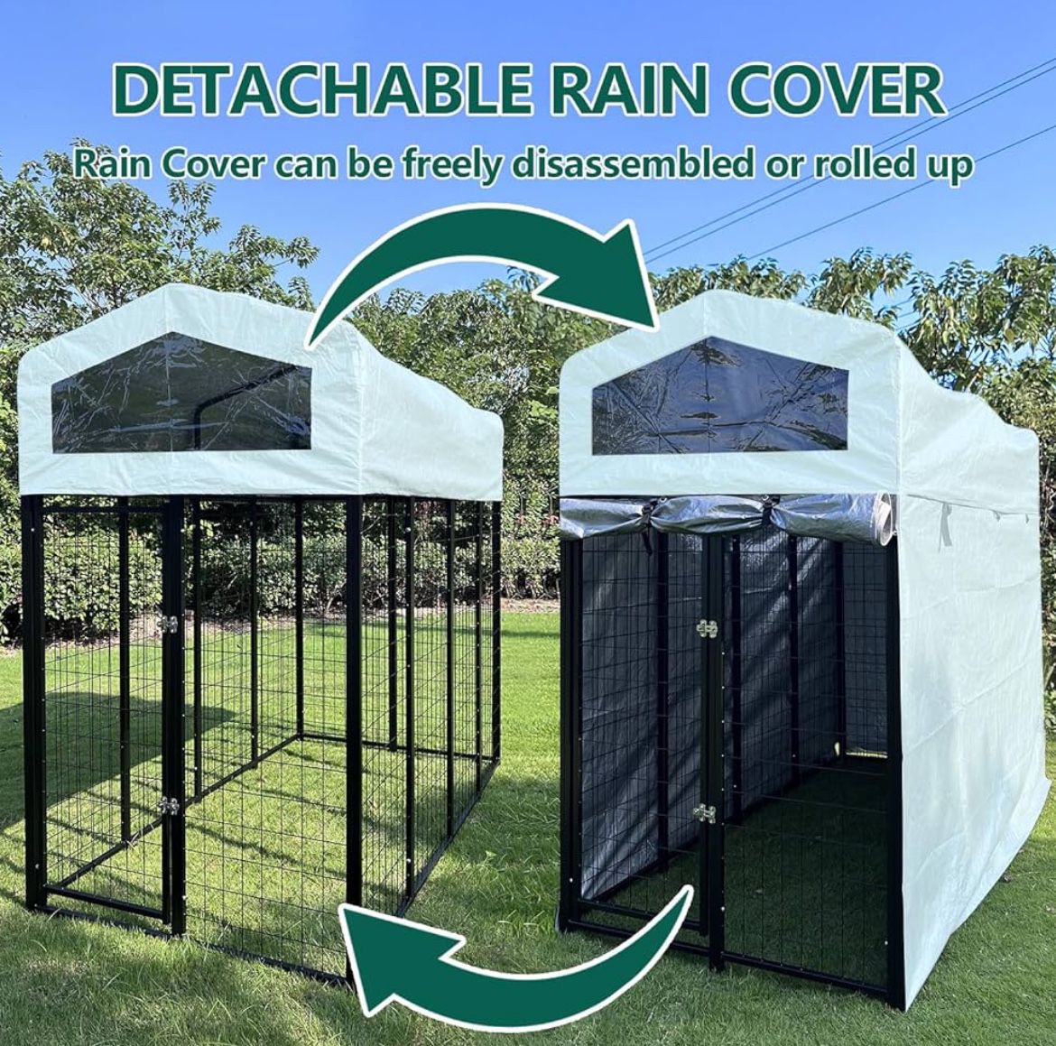 Large Dog Kennel Outside with Full Coverage Windproof Anti-UV Cover,Heavy Duty Outdoor Dog Kennel with Secure Lock for Backyard