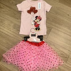 Valentine’s Day Disney Minnie Mouse Pink T-Shirt and Tutu Set