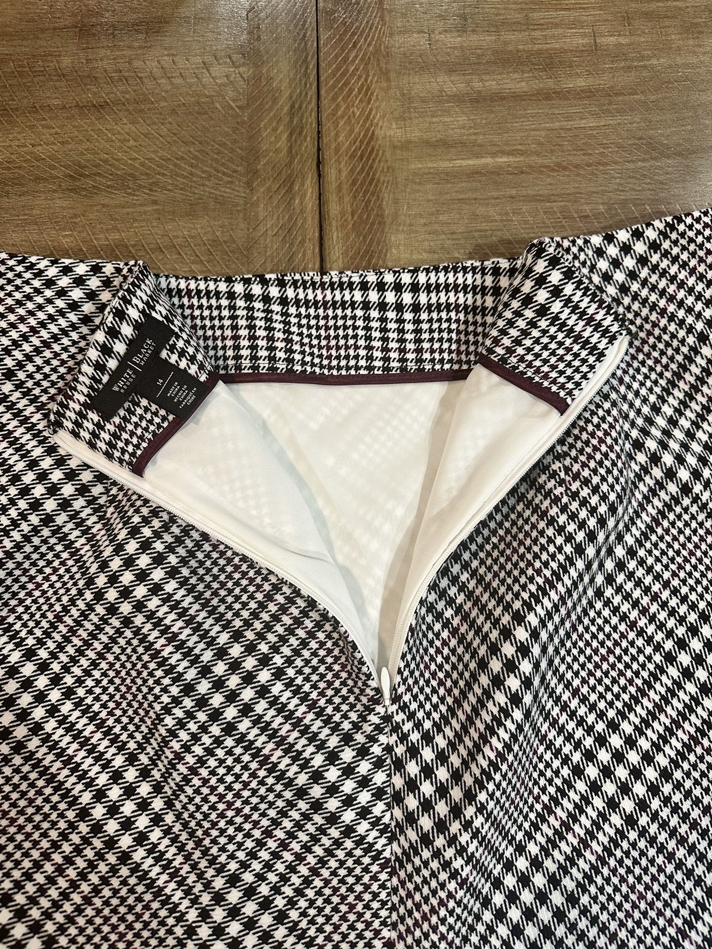 White House Black Market Plaid Pencil Straight Skirt Lined Kick Pleat Sz 14 NWOT