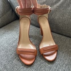 J. CREW leather women sandals high heels size 7 1/2 made in Italy color camel brown