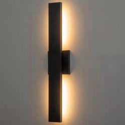 22”in. 2-Light Matte Black Aluminum Hardwired LED Outdoor Wall Lantern Sconce 1-Pack