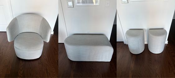 West Elm Crescent Swivel Chair + Matching Tilly Ottomans Set