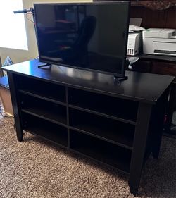 Black Wood TV Console Stand – Multi Shelf Storage