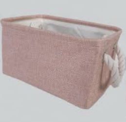 Pink fabric storage bin with rope handles