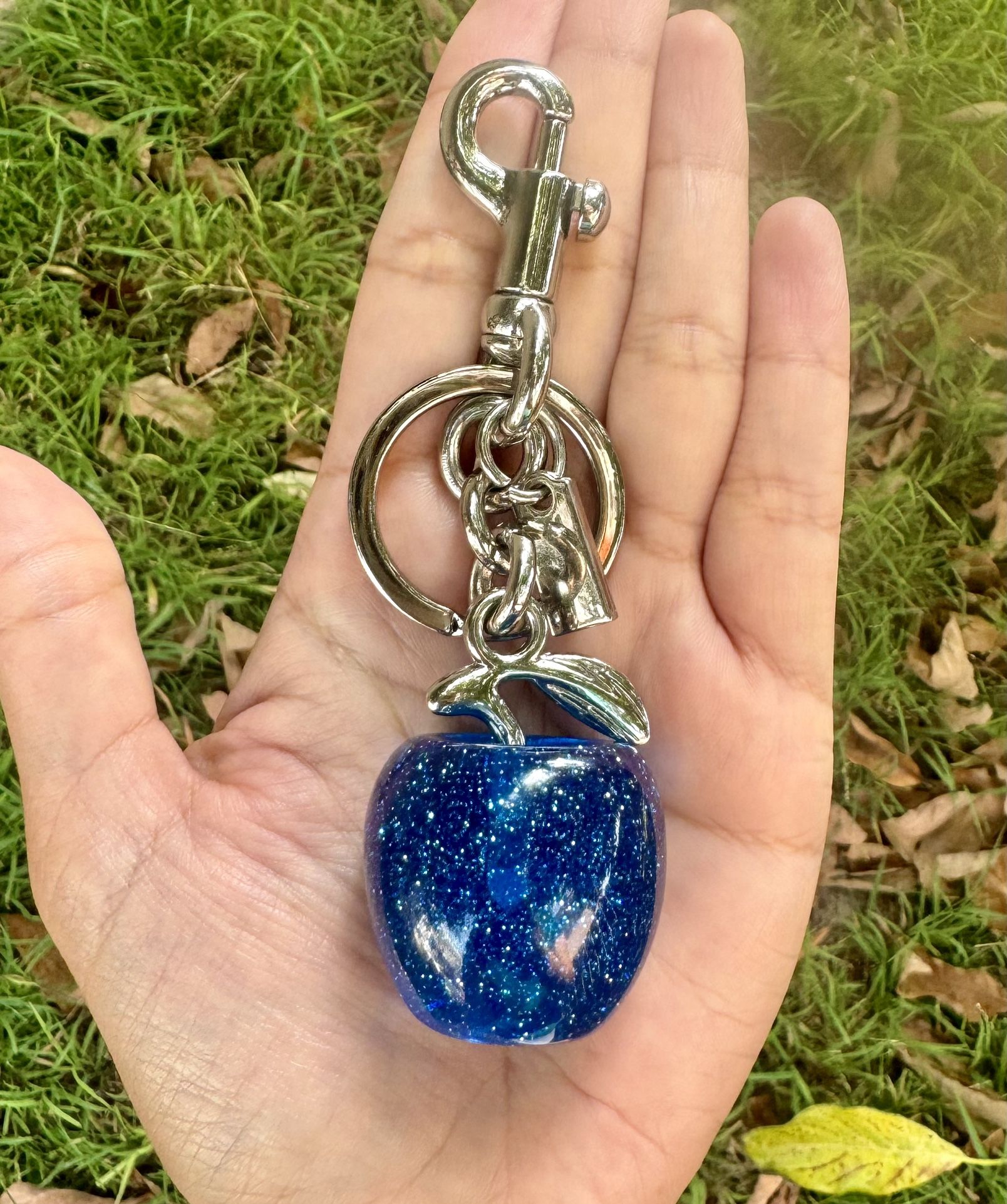 BLUE Glitter Apple Bag Charm Keychain 