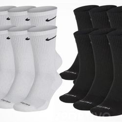 NIKE EVERYDAY CUSHIONED CREW DRI FIT SOCKS 🧦 (6pk) WHITE or BLACK!  🥶