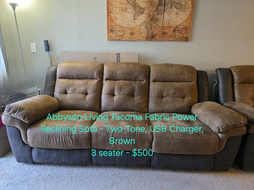 [Reduced Price] Abbyson Living Tacoma Fabric Power Reclining Sofa