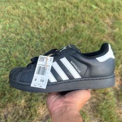 Adidas Superstar Black Shelltoe Sz9 DS