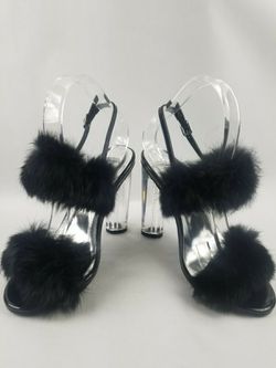Forever Shoes Create 88 Women's Chunky Clear Heel Furry Dress Sandals