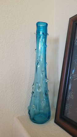 Tall BLUE TURQUOISE GLASS VASE