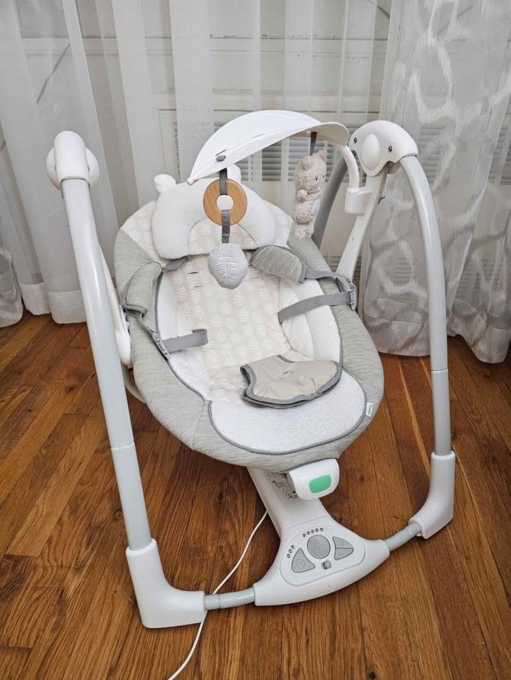 Ingenuity ConvertMe Swing-2-Seat, 5 Swing Modes, Vibrations, Music, Toy Bar, USB PowerAdapt Cord