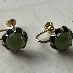 Sterling Silver Jade Screwbacks Earrings 