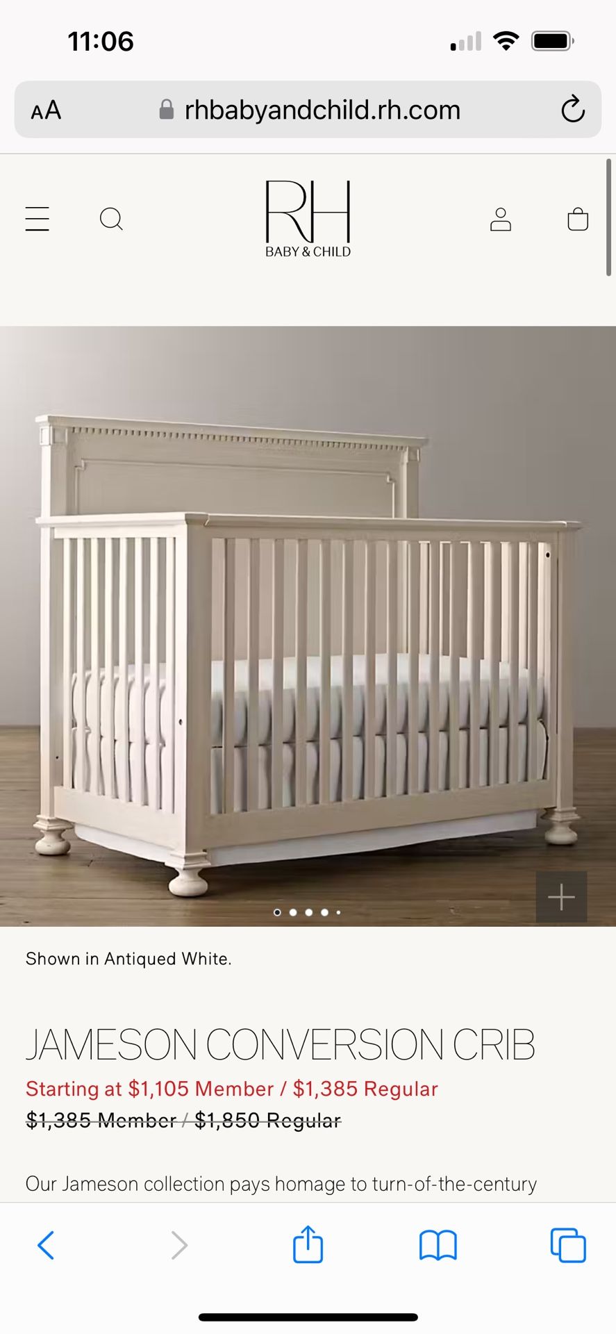 Jameson RH Baby & Child Crib For sale 