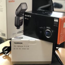 Sony a7R IVA Mirrorless With Tamron 70-180mm f/2.8, Godox V860III And Padded Camera Bag