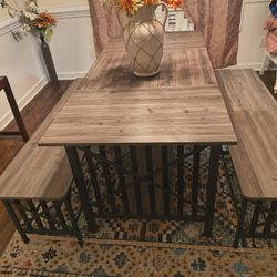 Rustic Farm house Kitchen Table W Benches Sits 8