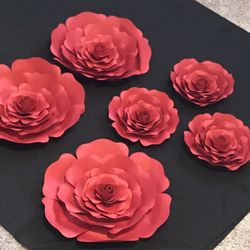 Red Paper Flowers 🌺 For Decoration Only Used One 6 Total