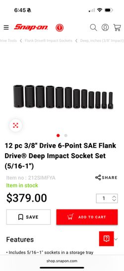 Snap On 3/8 Impact Socket Set