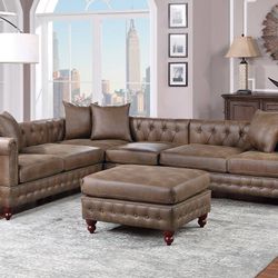 Brown Leatherette Sectional Sofa 