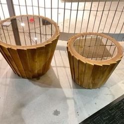 Drum-shaped accent tables in Natural Wood & Glass (Set of 2) by ELK Home