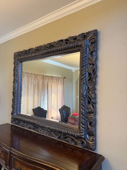Large Wall Mirror with Ornate Dark Frame