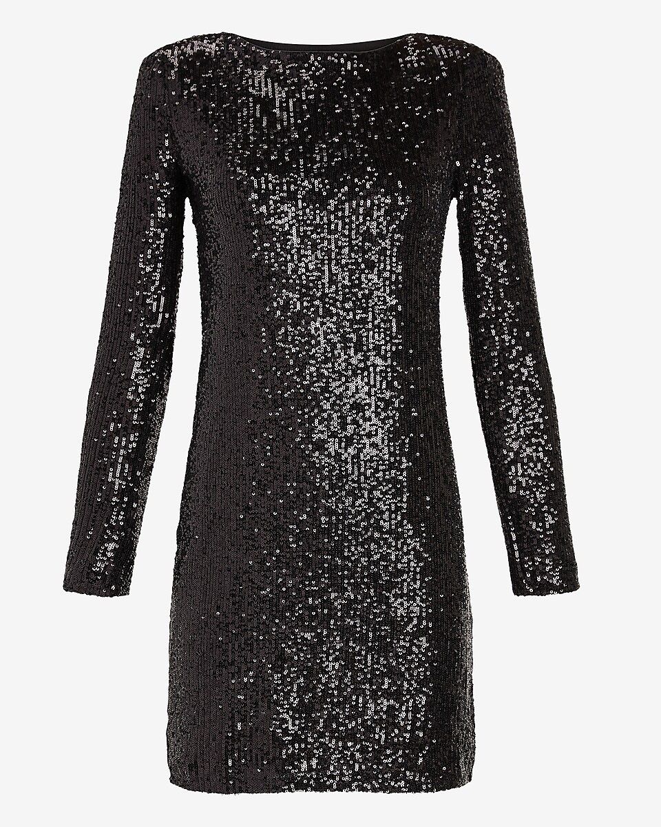 Sequin Long Sleeve Shift Dress