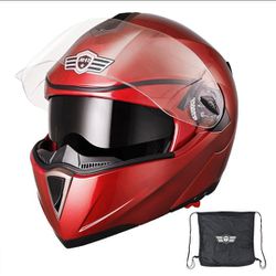 AHR RUN-M Full Face Flip up Modular Motorcycle Helmet DOT Approved Dual Visor Motocross Red XL