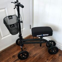 KNEEROVER KNEE SCOOTER/WALKER. PAD COVER. FRONT BASKET. DUAL BRAKES. ADJUSTABLE. FOLDABLE.  EXCELLENT CONDITION!